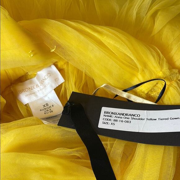 Bronx and Banco Anna One Shoulder Tiered Tulle Yellow Sheer Maxi Gown Size XS - Picture 15 of 16